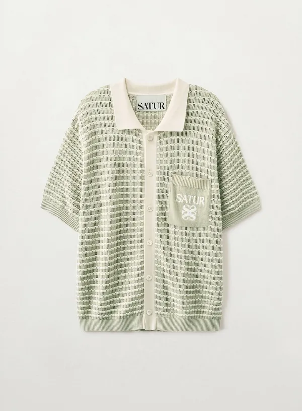 Skashi Collar Half Knit Cardigan - Light Green