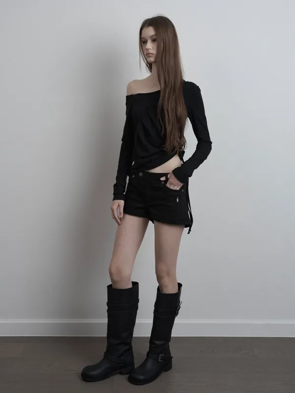 Asymmetric Cinch One Shoulder Top (black)