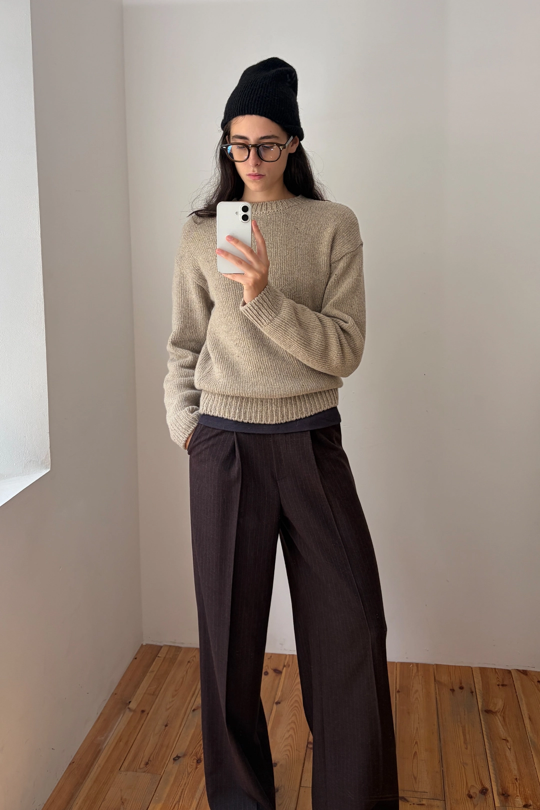 엔오르 PLEATED STRIPED WIDE-LEG PANTS - BROWN 상품 이미지 2