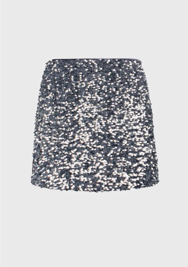 3rd) Velour Sequin Mini Skirt Silver