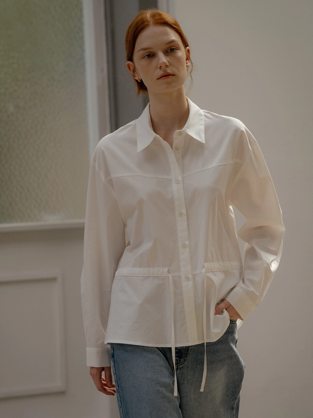 노운베러 Waist string cut-line shirt [KNFW03SH03]_Ivory 상품 이미지 2