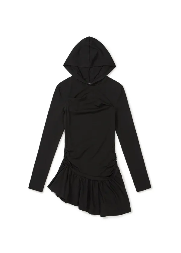 HOODED JERSEY DRESS (BLACK)