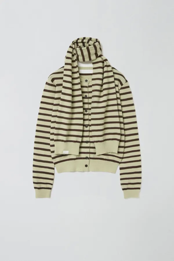 [7차 리오더] MUFFLER SET STRIPE CARDIGAN_MINT/BROWN