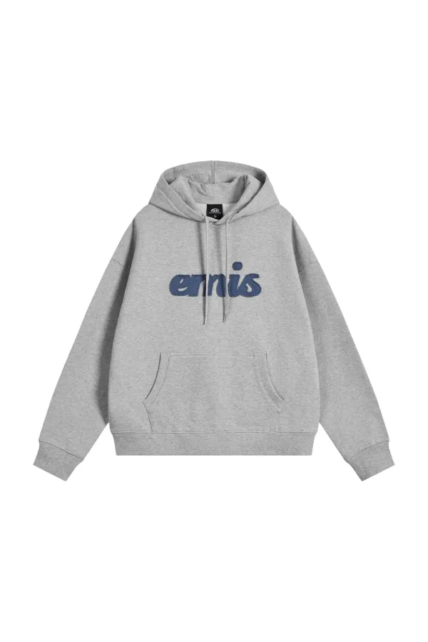 COLOR-BLOCK APPLIQUE HOODIE-GRAY