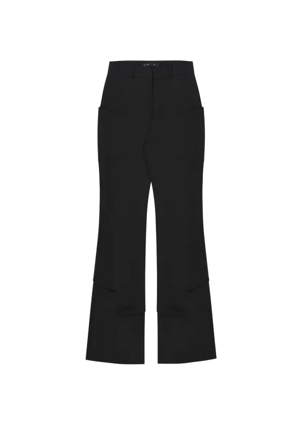 SIDE POCKET BOOTCUT SLACKS, BLACK