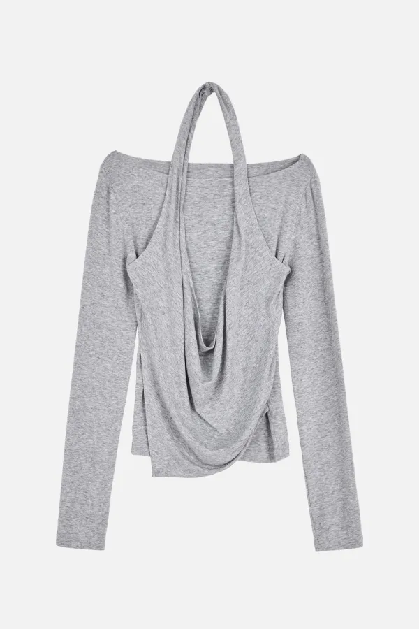 Layered Halter Top _ Gray