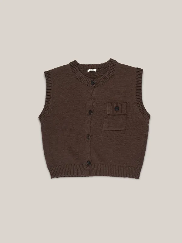FRENCH KNIT VEST  [ BROWN ]