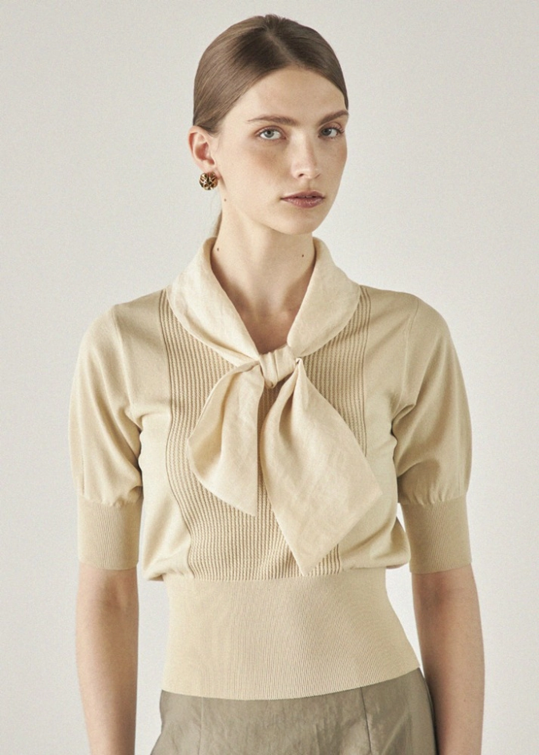 메종드이네스 SCARF HALF SLEEVE KNIT _BEIGE 상품 이미지 1