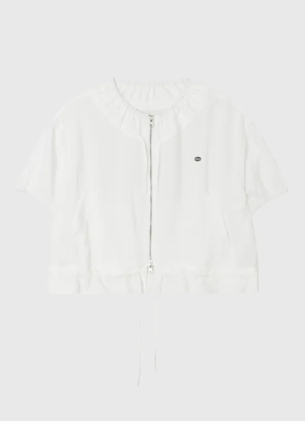 Shirring half windbreaker - white