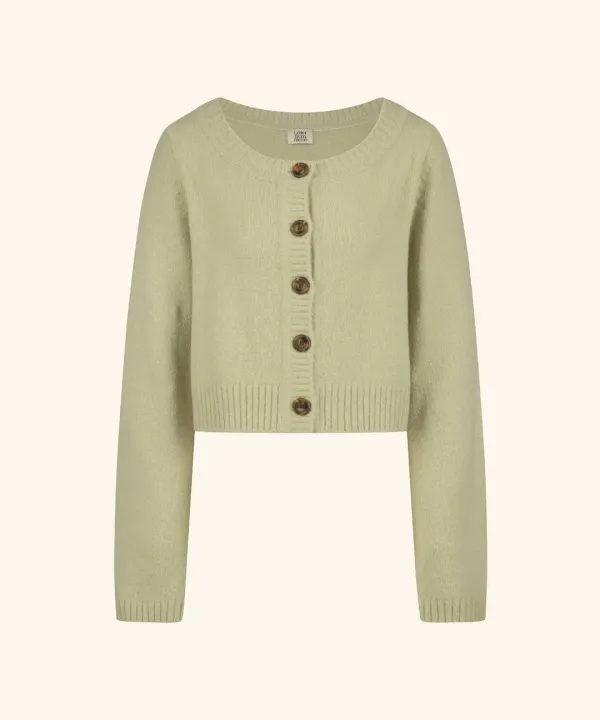 Chunky Rib Cropped Wool Cardigan ( Light Khaki )