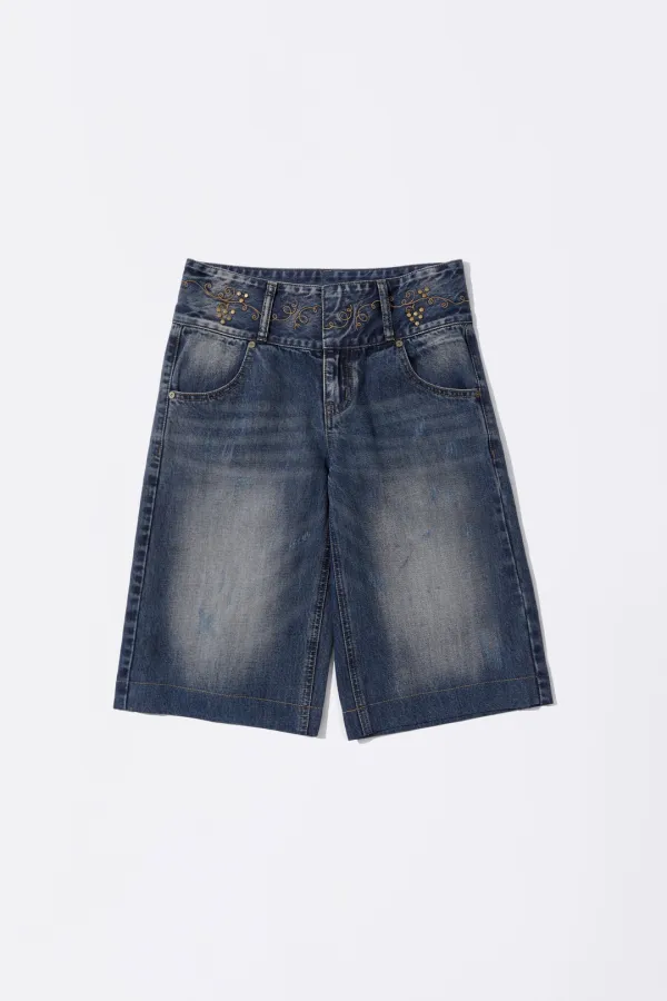 Vine Half Denim Pants Mid Blue