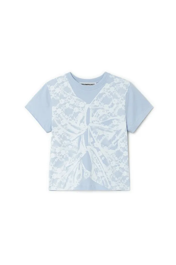LACE PRINTING LAYERED T-SHIRT, SKY BLUE