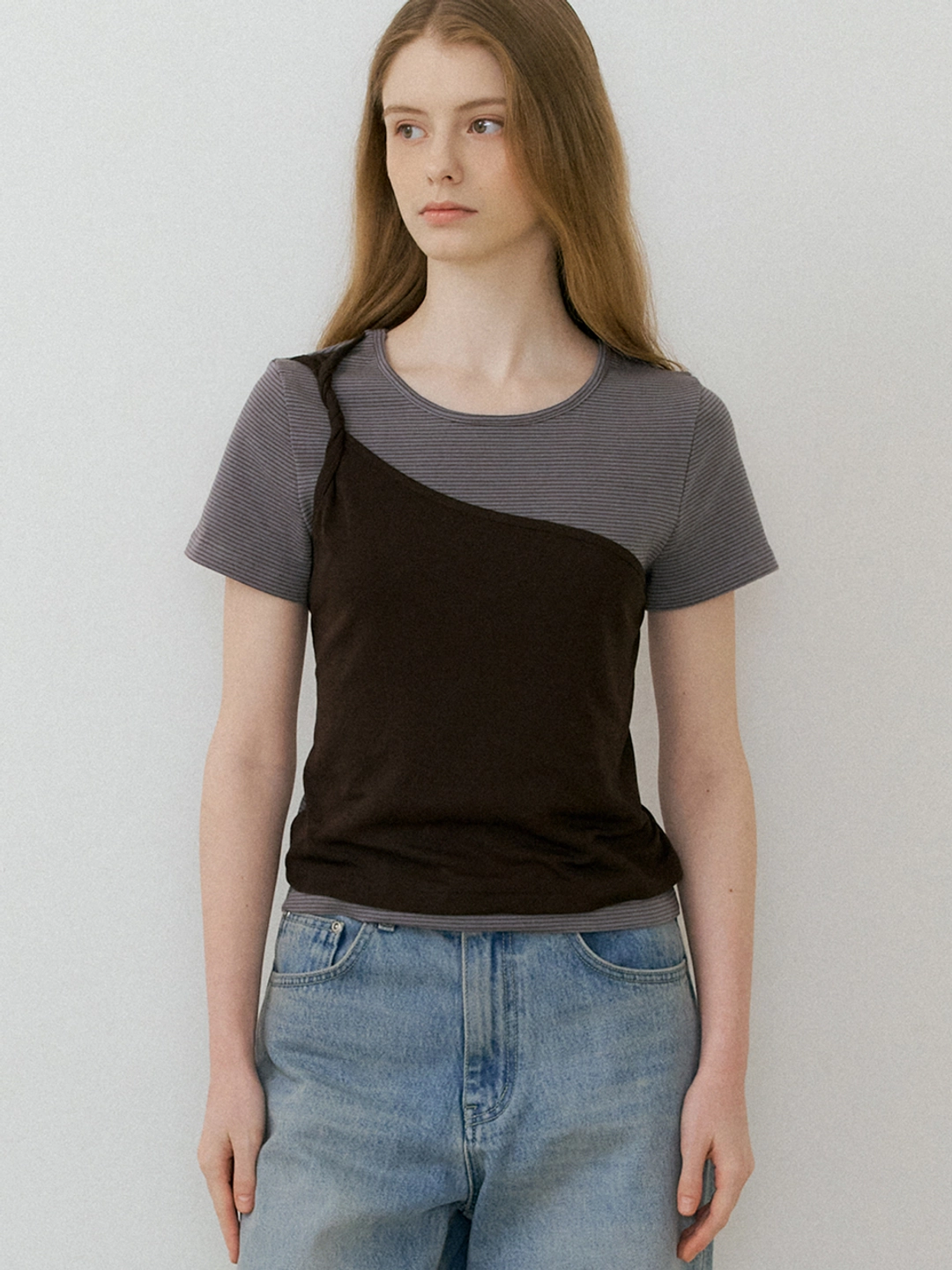 아워코모스 comos 1457 twist point stripe T-shirt (greyish Blue) 상품 이미지 2