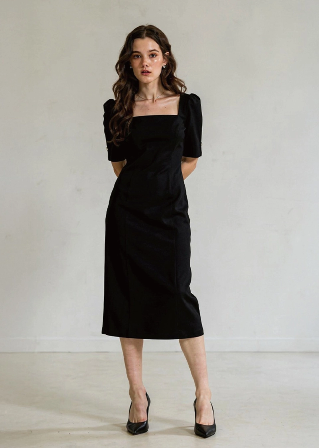 아노에틱 ANC SQUARE NECK SLIM DRESS_BLACK 상품 이미지 1