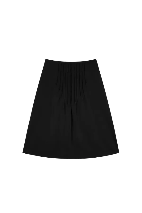SATIN PINTUCK SKIRT (BLACK)