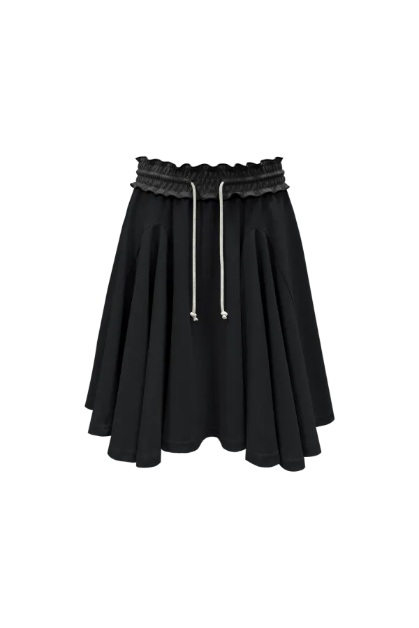 SMOCKED FLARE SKIRT (BLACK)