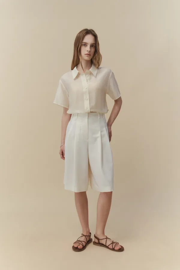 Pleats Half Pants (Cream)