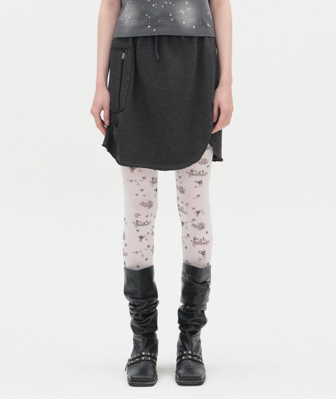 타입서비스 Slit Pocket Jersey Skirt [Charcoal] 상품 이미지 2
