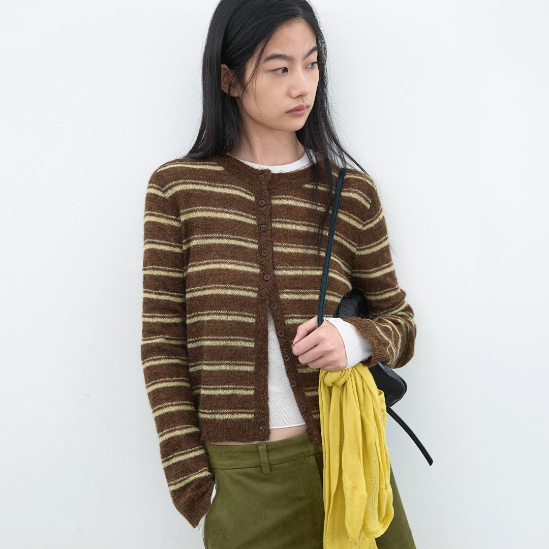 아뜰리에 나인 (CD-2279)SHEER SLIM STRIPE KNIT CARDIGAN 상품 이미지 1
