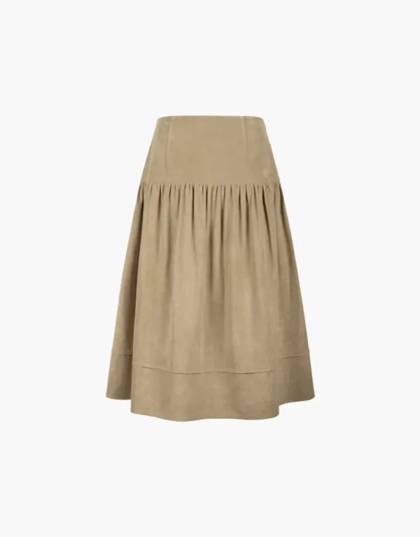 suede shirring midi skirt - beige