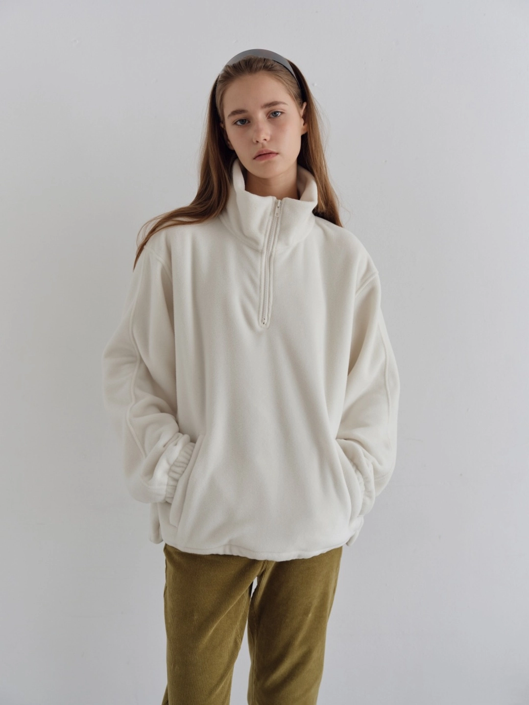 더릴 Fleece Half Zip-up_Ivory 상품 이미지 1