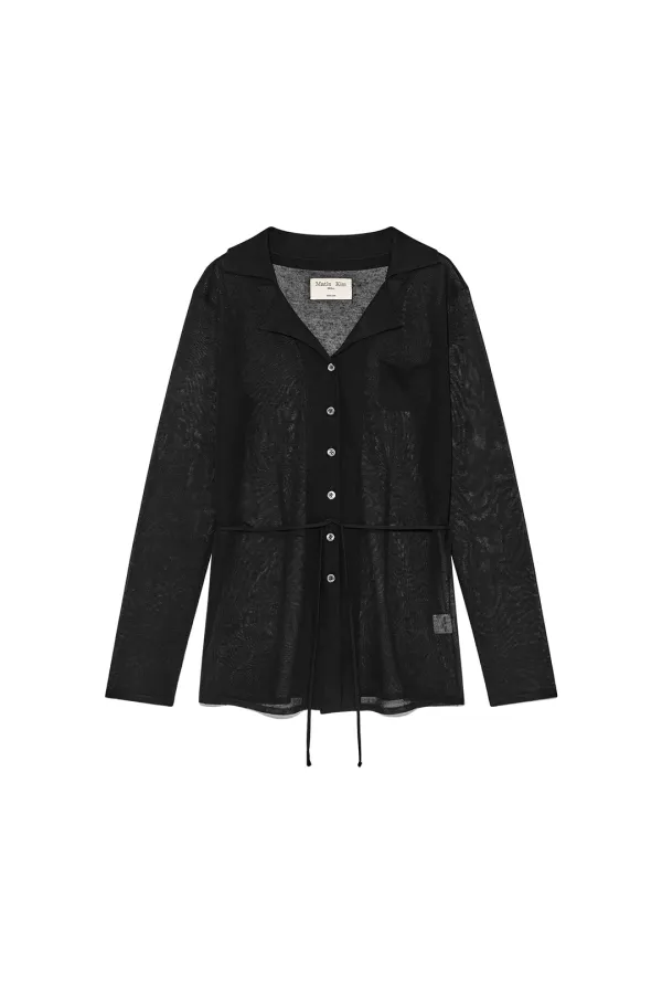 STRING POINT PLAIN LONG CARDIGAN IN BLACK