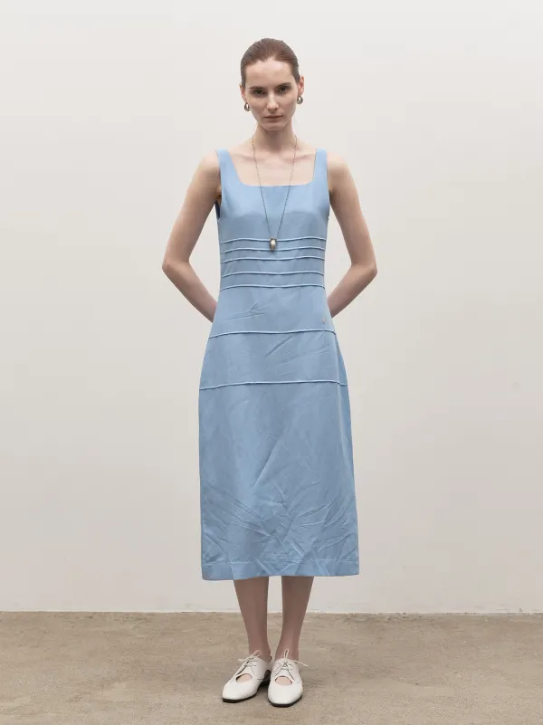 Pin-tuck linen dress (스카이블루)