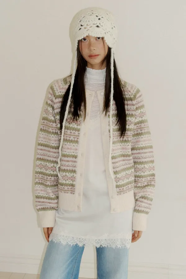 Fair Isle Raglan Sweater Cardigan (cream)