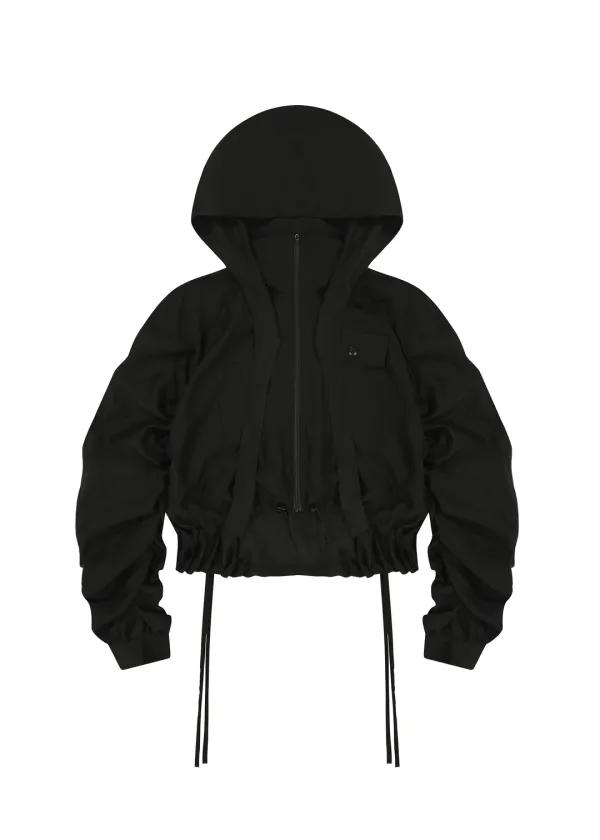 SHEER CROP BOMBER, BLACK