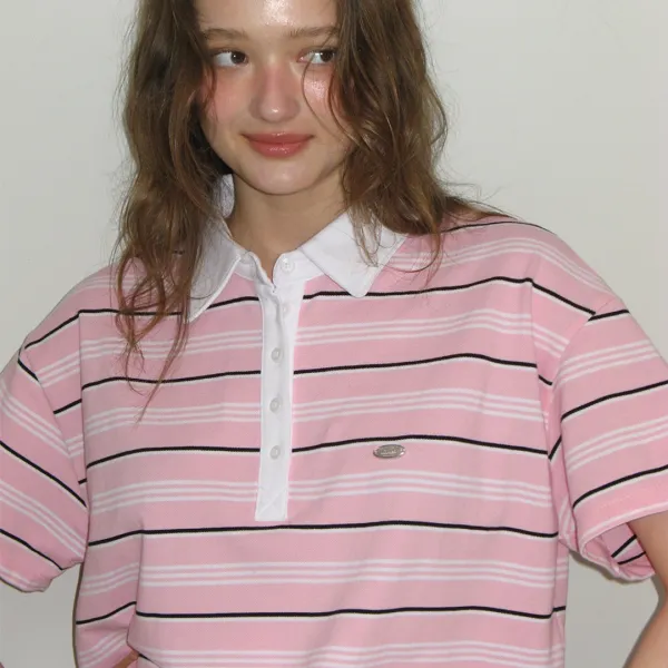 [5/29 순차배송] HENRYNECK RUGBY TEE PINK STRIPE