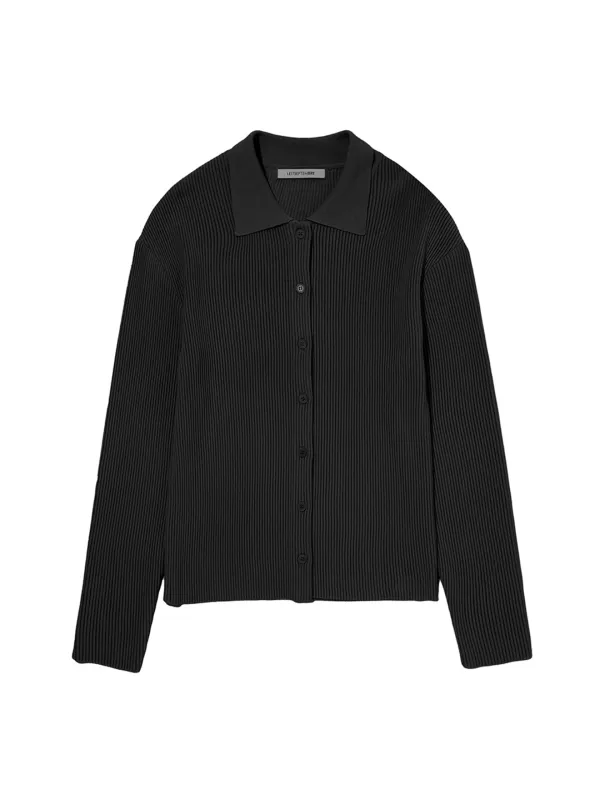 HIGH TWIST RIBBED KNIT CARDIGAN [BLACK]