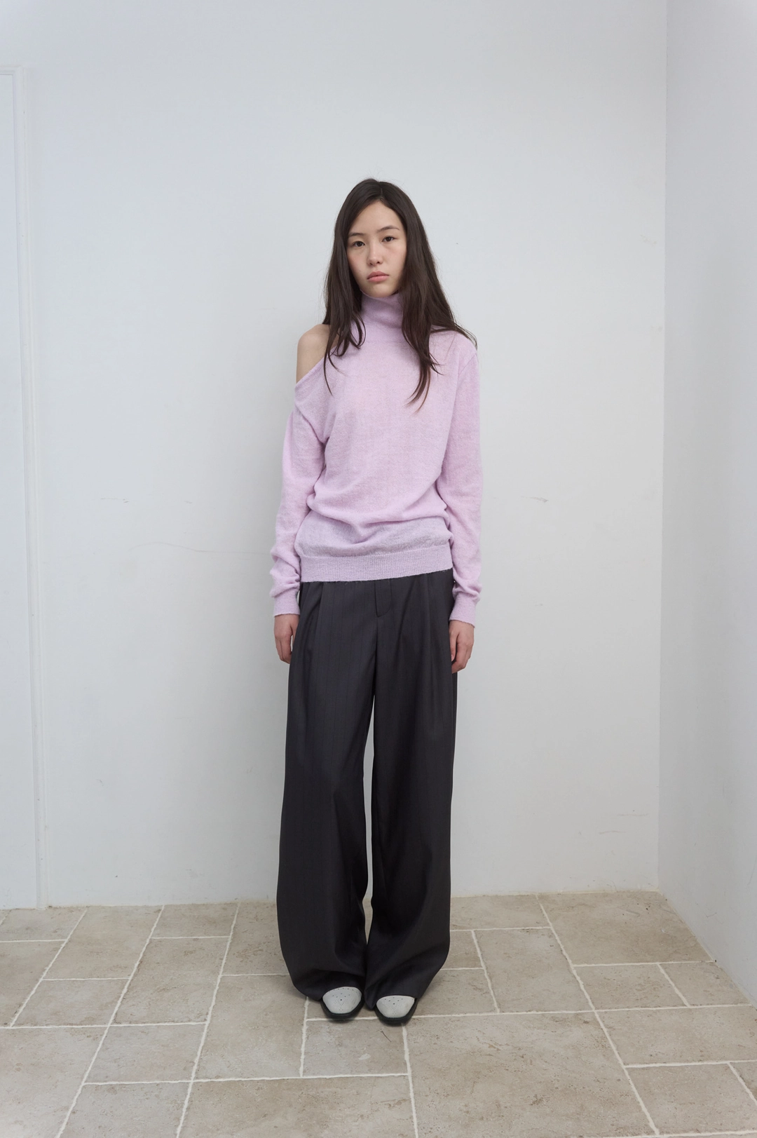마조네 STRIPE PLEATS WIDE PANTS_BLACK 상품 이미지 1