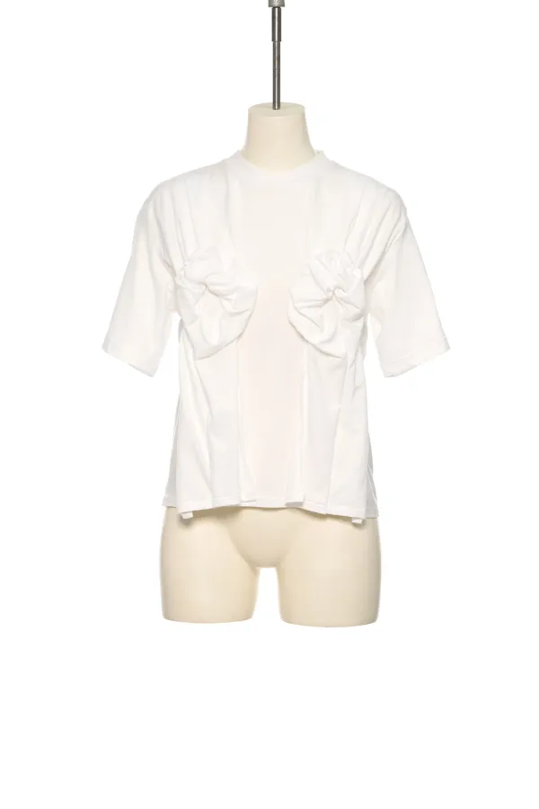 SS25 WHITE FLOWER SHIRRING JERSEY TOP