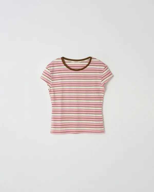 Curved Line Stripe T-Shirt [PINK]
