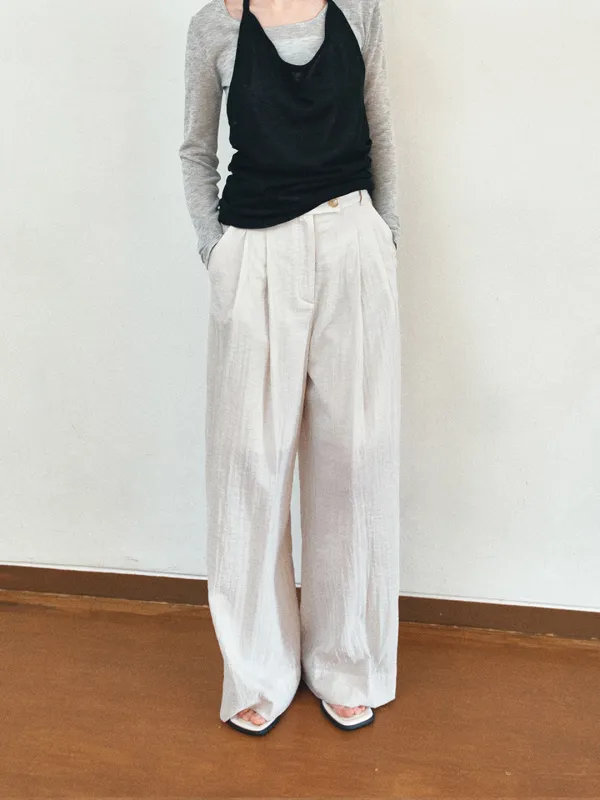 TIR SHEER TWO-TUCK WIDE PANTS_SAND