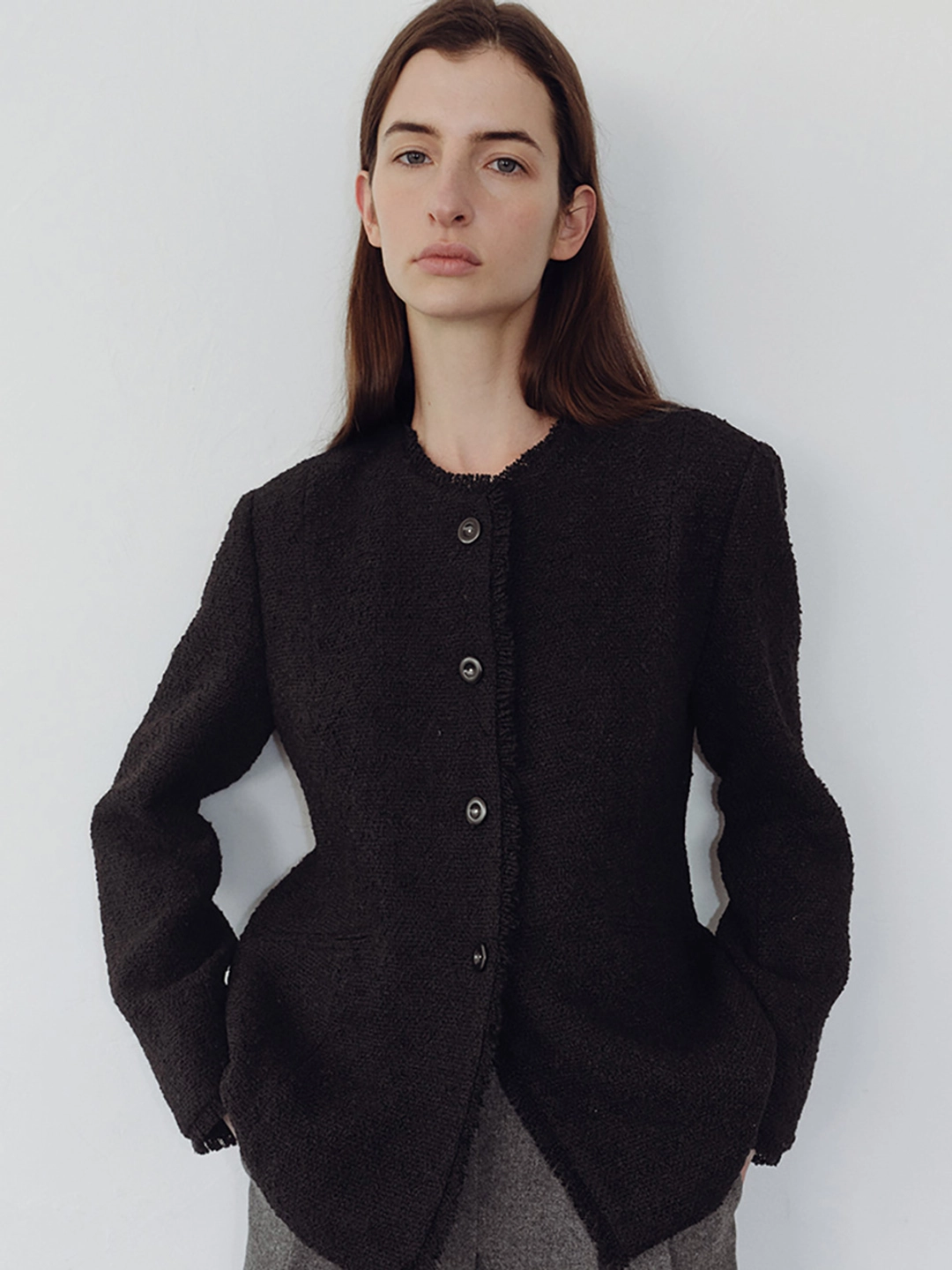 오떼뜨 BOUCLE FRINGY TWEED JK_BLACK 상품 이미지 1