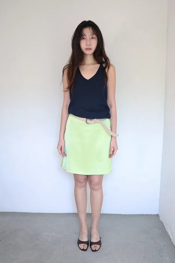 satin low-rise skirt_Green