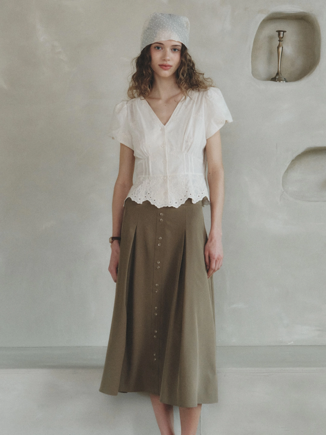 르니나 KAYA button flare long skirt_khaki 상품 이미지 3