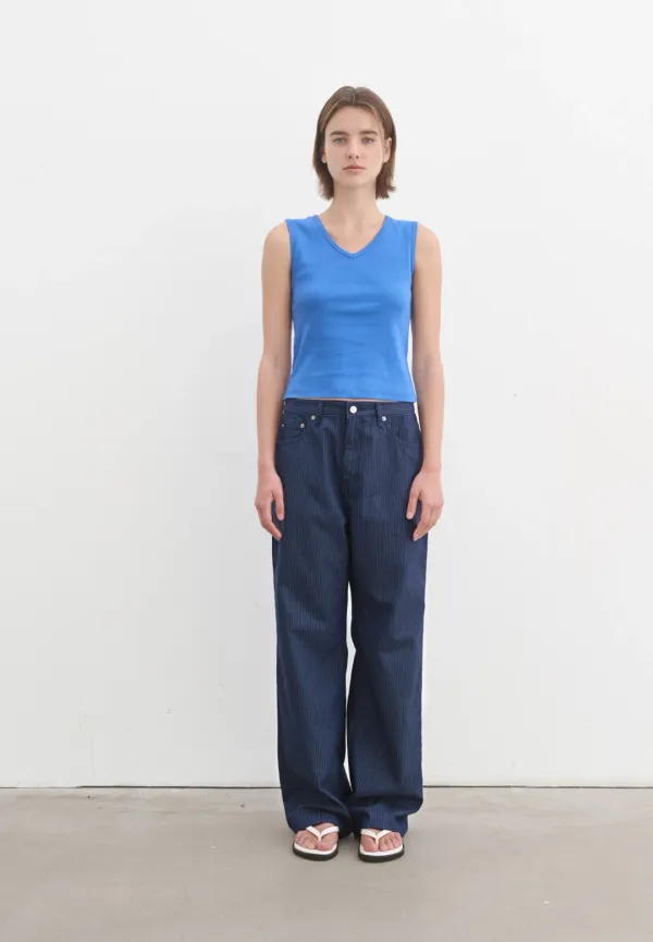 Blue stripe wide denim pants