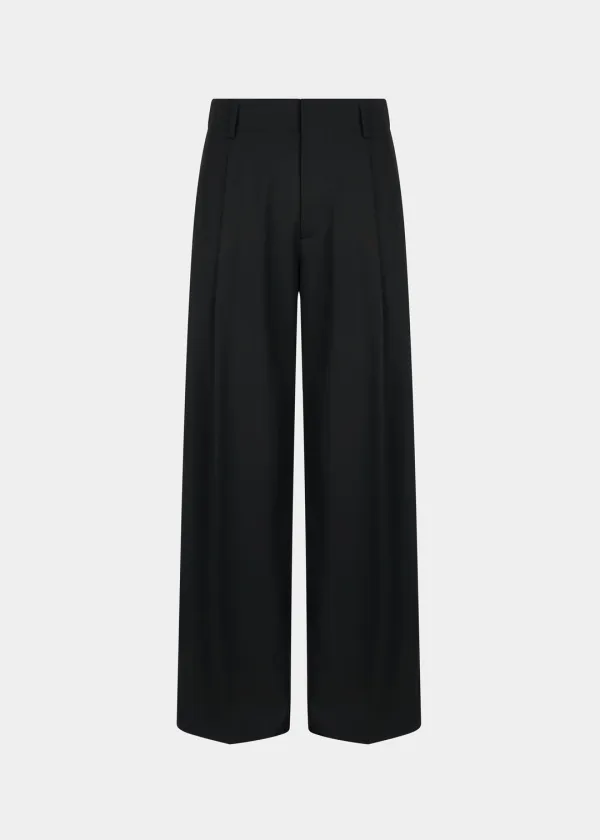 WOOL TAILORED STRAIGHT PANTS - BLACK