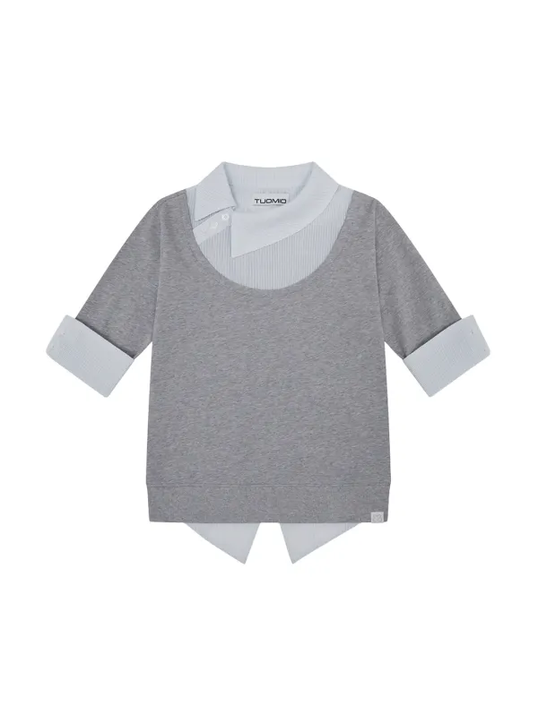 ASYMMETRIC COLLAR TOP [HEATHER GREY]