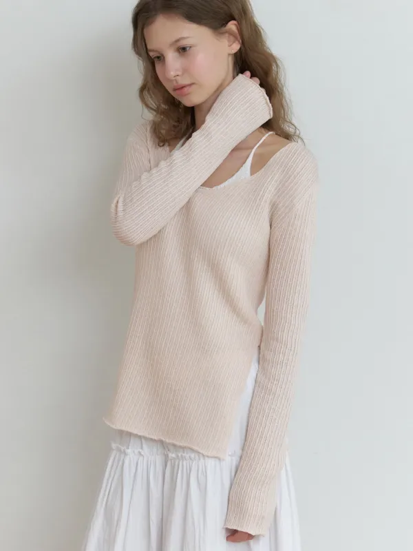 [SET] Slony v slit knit (powder pink)+Halter neck knit sleeveless (white)