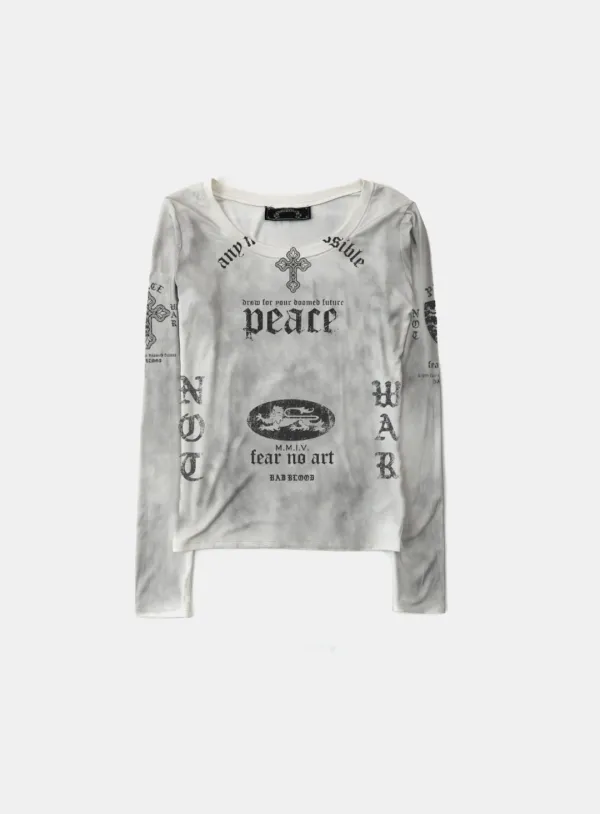 [10/13 발송] [w-tee25-146] PEACE NOT WAR 루즈핏 티 - 더스티화이트