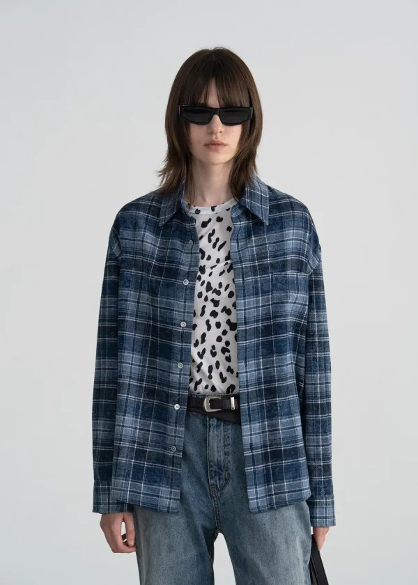 BLEACHED YARN-DYED CHECK SHIRT - DARK INDIGO