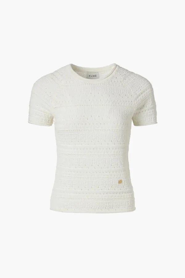 Crochet Short Sleeved Sweater, Ivory