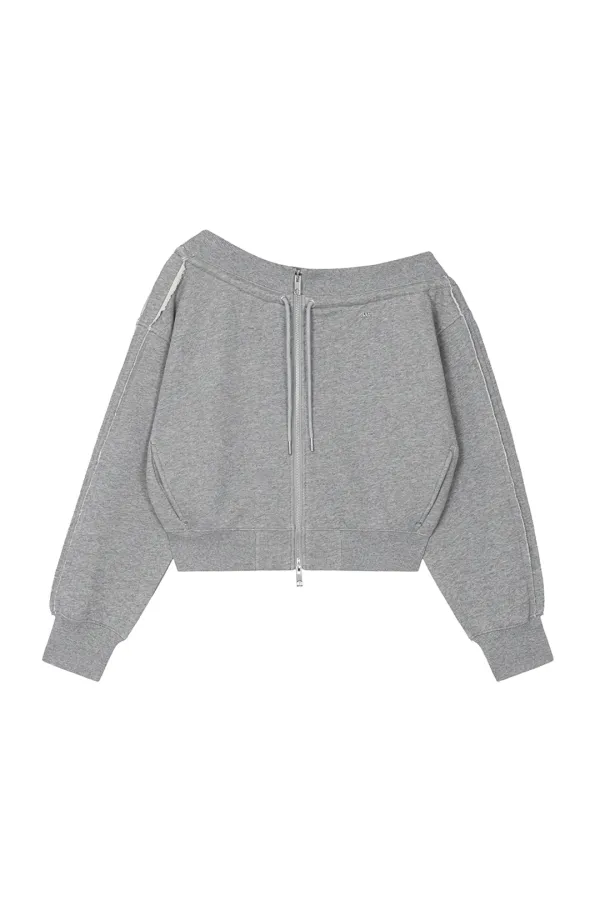 TMB Off-Shoulder Sweat Set-Up Zip-Up [ Melange Gray ]