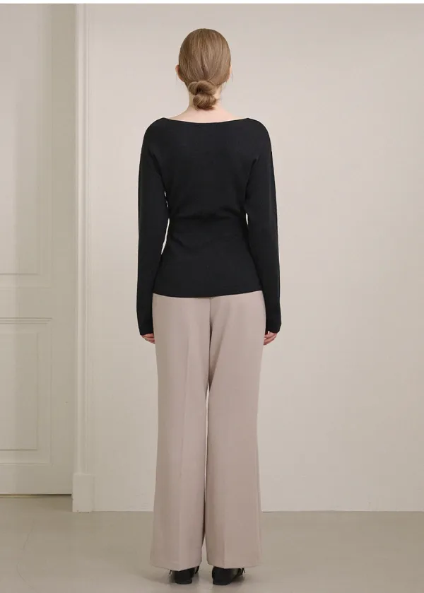  [44-120]  Evelyn Boat Neck Flare Knit  에블린 보트-넥 플레어 니트 (봄-가을-데일리룩-출근룩-오피스룩-하객룩-금장단추-플레어-보트넥-자체제작-빅사이즈) 