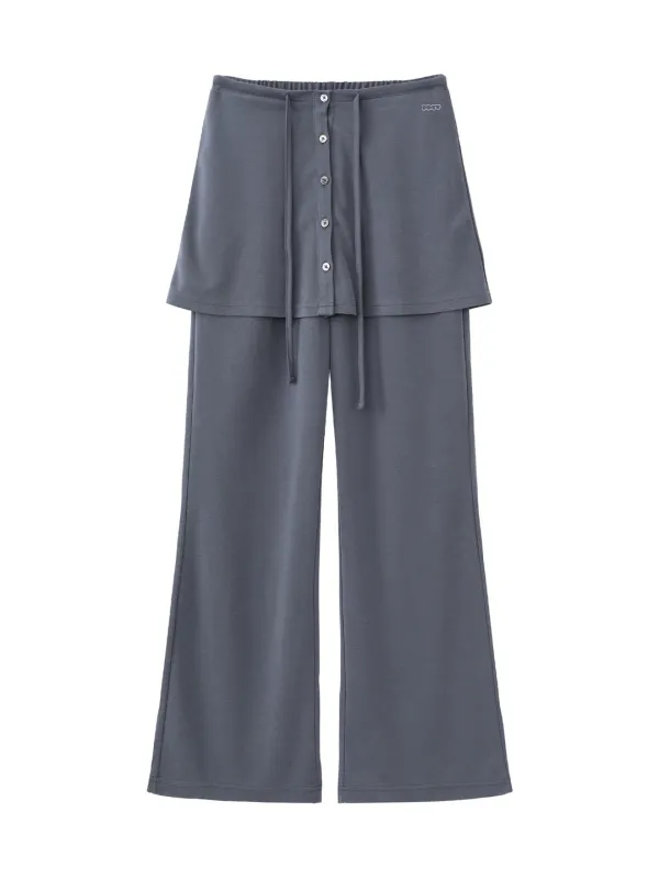Relaxed-Fit Layered Skirt Pants - Dark Navy