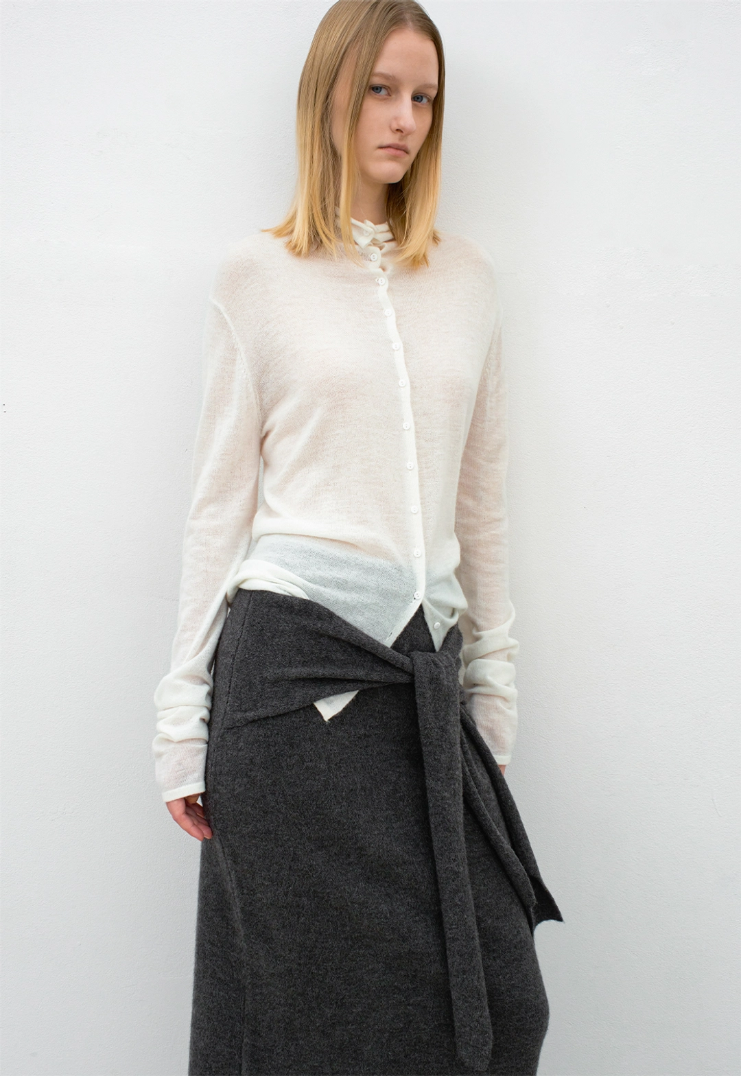 아뜰리에 나인 (SK-5061)WAIST RIBBON TIE LONG KNIT SKIRT 상품 이미지 3