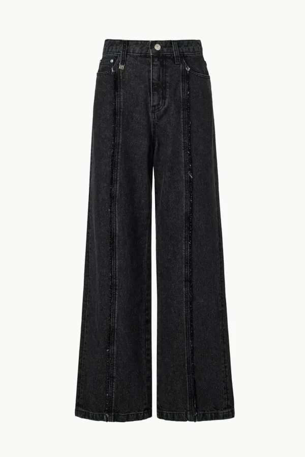Relaxed Center-Frayed Denim Pants, Black